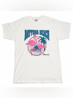 Vintage NOS Daytona Beach Flamingo Tee 90s Florida Graphic Shirt Pink Teal XL
